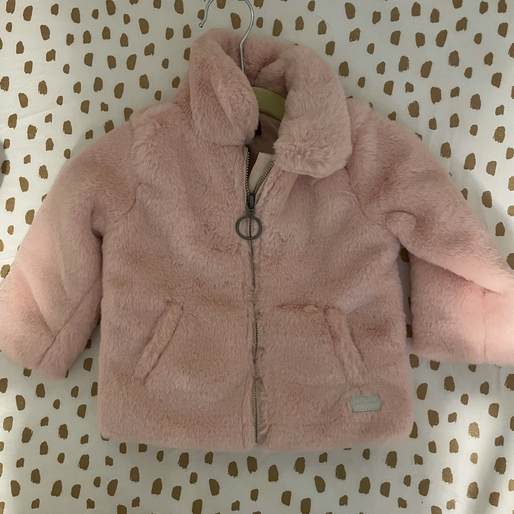 7 for all mankind pink faux fur coat